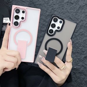 CrashStar With Folding Invisible Stand Magsafe Matte Hard Shockproof Phone Case For Samsung Galaxy S25 S24 Ultra S24+ Plus FE S23 Ultra Wireless Charging Phone Casing Cover Shell With Metal Camera Protector Ring Hot Sale