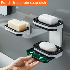 Punch-free Wall-mounted Soap Dish Self-draining Soap Dish Bathroom Double-layer Storage Rack