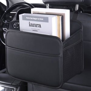 Car Back Seat Hanging Bag Bookshelf Travel Essential Automobile Storage Box Leather Material Anti-Pressure Waterproof Simple Style