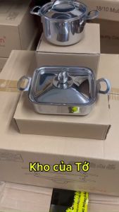 Nồi chữ nhật mini nồi làm khuôn nướng bánh chiên trứng nấu sốt đựng đồ ăn decor inox 18/10 hãng oyatton oyt149