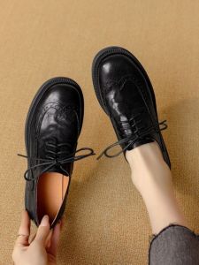 Leather Lace-Up Block Heel Single Shoes Womens 2025 Spring Autumn Style Low Heel Retro British Style Flats Fashion Loafers