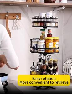 360° Rotating Kitchen Organizer Turntable | Carbon Steel Multi(Triple)-Layer Spice Rack | Lazy Susan Countertop Seasoning Oil Vinegar Storage Holder