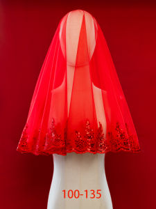 Red Veil Bridal Wedding Vintage Upscale Chinese Style Xiuhe Wedding Dress Veil Fancy Red Lace Wedding Veil Veil