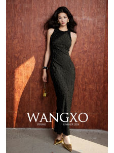 WANGXO | Đầm Dây Nơ Lụa Bóng Co Dãn Ôm Sát Đai Eo