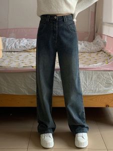 American Retro Straight Leg Jeans Women plus Size New High Waist Hip Concealing Slimming Loose Wide Leg Long Pants