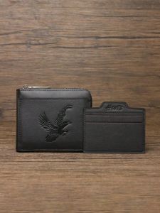 Stylish Mens Wallet with Eagle Print - Business Casual Portable Multi-Card Zipper Short Wallet for Men
