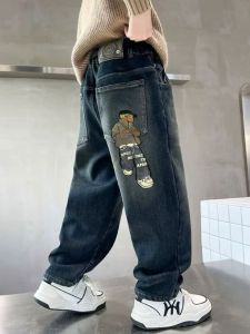 Cool Stylish Embroidered Kids Jeans Straight Leg Loose Fit Casual Dad Pants for Boys Mid-Term Trendy Korean Version