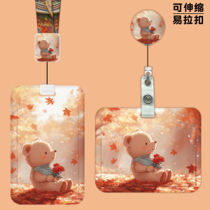 Cute Bear Student ID Card Holder Lanyard Neck Strap Public Transport Metro Access Control Card Protective Cover School Campus Work ID Card Holder