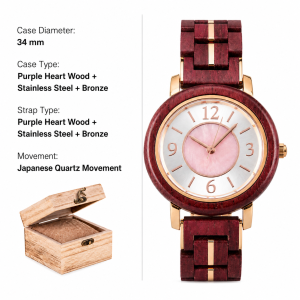 BOBO BIRD Women Wooden Watch Handmade Natural Wood Quartz Ladies Wristwatch Elegant Lightweight Gift for Her Anniversary Birthda