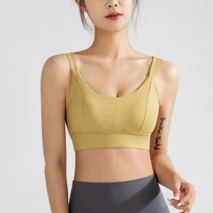 High-Intensity Sports Bra Womens Integrated Fitness Vest Running Yoga Bra Shock-Resistant U-Neckline Mid/High Support Nylon Fabric