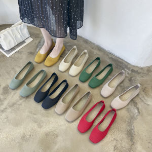 Flying Woven Flats Womens Soft Bottom Woven Breathable Pure Color Grandma Shoes Flats Oversized Knit Gommino Children