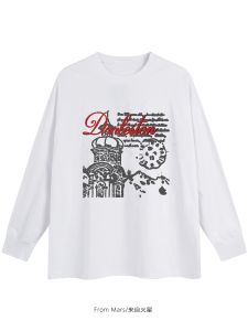 Áo Thun Cotton Dài Tay Rộng Rãi Mars round Neck Letter Print Hip Hop Thường Ngày Cho Nam Và Nữ Mùa Thu Thoáng Khí Thoải Mái