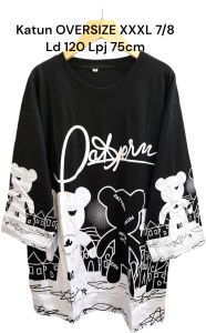Kaos WANITA OVERSIZE JUMBO XXXL lengan 7/8 / LD 120-130cm /bahan katun combed/BEARSTYLE BLACK