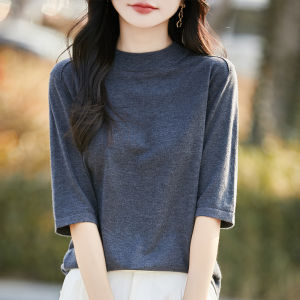 YUEXINYIRONG | Soft and Thin Mid-neck Sleeve Knitted T-shirt