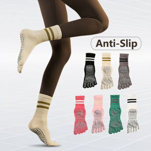 Five toes Cotton Floor socks anti-slip womens Pilates Socks Aerobics Non-slip Sport Socks  Long tube socks Yoga Socks Women Sport fitness Dancing Indoor socks