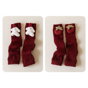 ถุงเท้าเด็กผู้หญิง สีแดง เดือนใหม่ ฤดูใบไม้ร่วง/ฤดูหนาว หนา อบอุ่น เส้นใยขนสัตว์ เสื้อผ้าเด็ก แฟชั่นเกาหลี น่ารัก ถุงเท้าเด็ก เสื้อผ้าเด็ก