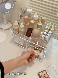 Desktop Cosmetic Storage Box Acrylic Transparent Lipstick Box Compartmental Skin Care Products Mask Shelf
