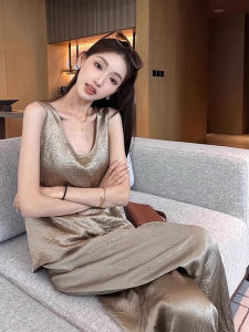 Summer Stylish Sleeveless Acetate Satin Top Two Piece Set
