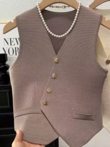 🔥Fran🔥 blouses women new style 2025 V-neck Short Vest Irregular Sleeveless Top Women Design Sense Knitted Vest