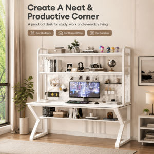 LALA 3-tier Study Desk With Hanging Board Study Table Storage Shelf Gaming Table Thickened Plate Meja Komputer Murah Home desk bookshelf integrated