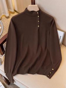 Áo Len Dệt Kim Cổ Cao Lửng Dáng Rộng Ấm Áp Thời Trang Thu Đông Giảm Tuổi Tác Áo Len Cardigan Cổ Tròn Tay Dài Màu Trơn