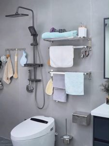 IUGA 304 Stainless Steel Towel Rack Bathroom Shelf No Punching Bathroom Storage Set Toilet Accessories