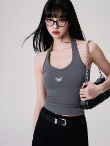 LULUSWINGS Classic Tight Knitted U-Neck Hanging Strap Vest Womens Original Design Cotton Stretchy Tank Top for Casual Wear