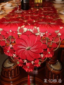 Bàn Trà Vải Thêu Cưới Đỏ Tươi Bàn Ăn Phong Cách Châu Âu Bàn Tivi Quạt Hoa Trang Trí Nhà Họa Tiết Hoa Văn Truyền Thống