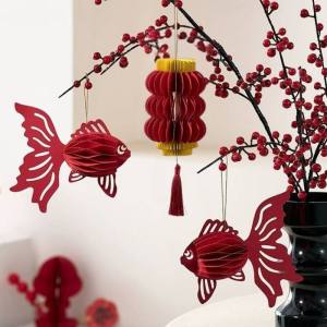2026 New Year Honeycomb Lantern Small Pendant 3D Goldfish Pendant Potted Plant Hanging Decor Chinese New Year Decoration (in stock)