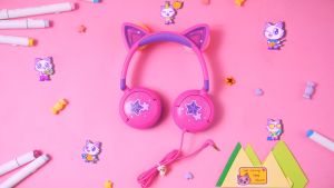 iClever HS25 Kids Headphones Cat Ear LED Light Up 85dBA Safe Volume Stereo Sound Toddler Headphones