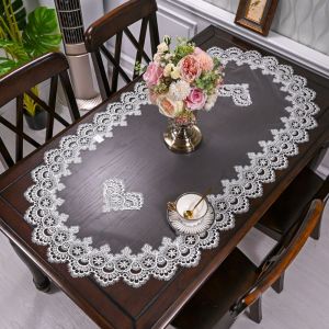 QUA Vintage Oval Lace Tablecloth Dacron Flower Embroidery Tea Table Cover Home Decoration Exquisite Europe Dining Tablecloth Living Room