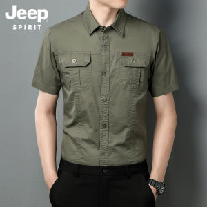 JEEP SPIRIT Áo Nam Quần Áo Bảo Hộ Lao Động Áo Sơ Mi Ngắn Tay Cỡ Lớn 8XL Mới Tay Ngắn Dáng Rộng Vải Cotton Áo Sơ Mi Ngắn Tay