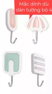 Bộ 4 Móc dính vuông dán tường siêu dính Chịu Lực Tới 5 Kg