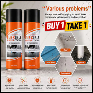 BUY 1 TAKE 1 BEST SELLING Waterproofing Sealant For Roof Wall Cracks Pipes Leak Repair Rubber Coating Spray Quick Seal Flexible Sealant For Waterproofing Quick Seal Flexible Rubber Coating (450ml) Waterproof Spray Sealant Flexible Rubber Coating