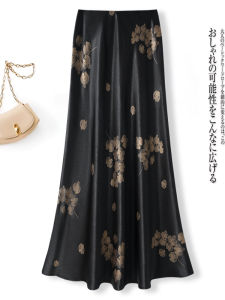 High Waist A-Line Mini Skirt Silk Acetate Summer 2025 Fish Tail Design Slimming Print Bodycon Skirt Commute Simple Style