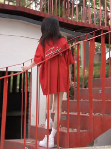 เสื้อยืดแขนสั้นลายฮาส์เทจสีแดง ทรงหลวม ผ้าฝ้าย 100% สำหรับผู้ชาย ทรงหลวม แขนสั้น แฟชั่นฤดูร้อน ใส่สบาย สวมใส่สบาย