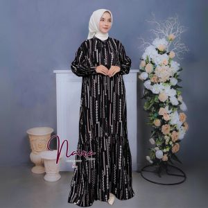 Naira Dress by Gamela Official - Black - Dress Rayon Valencia super tebal dan lembut- Gamis Rayon Tebal dan lembut - Rayon Premium Rayon Valencia Katun Wanita Muslim Nyaman
