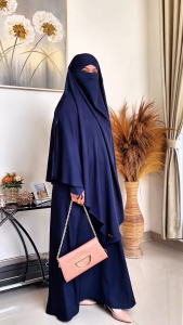 Aqueenah - Abaya Hanum Gamis Set Hijab Umroh Haji Polos Kain Shakila Premium