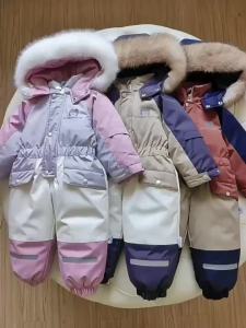 Children Winter Ski Suit Coat Thicken Baby Jumpsuit Warm Children Jacket Waterproof Hooded Kids Baby Clothes 1-5Years