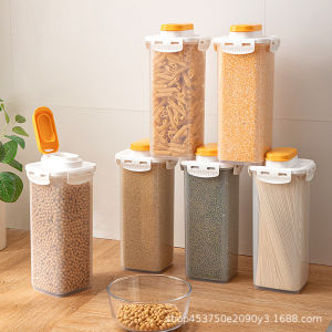 Grain Transparent Plastic Square Airtight Food Storage Jar