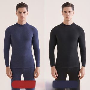 Miiow | Mens Cashmere Thickened Warm Underwear High Collar Anti-Cold Autumn Clothes Set Comfortable Long Sleeve Long Pants For Autumn And Winter