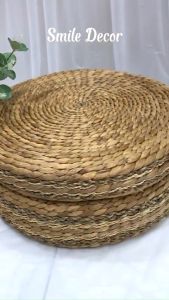 Đệm tròn đan lục bình phối cói sang trọng Smile Decor ngồi bệt  ngồi thiền  lót ghế