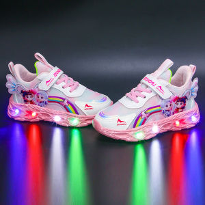 Lita Ao Bing Girls Sport Shoes with Light Flashing Princess Shoes Breathable Childrens Glowing Shoes Low Top EVA Sole