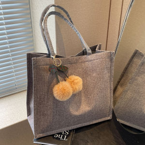 Fashionable Large Capacity Linen Tote Bag Womens Single Shoulder Bag for Class Korean Style Shopping Bag Shape Soft Tote