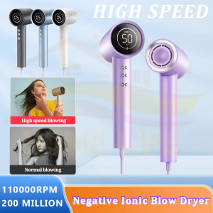 3 Speeds High Speed Hair Dryer Negative Ionic Blow Dryer 110000 RPM/Min Brushless Motor 1600W for Fast Drying Low Noise Thermo-Control Hairdryer FREE BONUS 2 Magnetic Nozzle