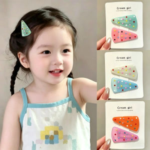 2pcs/set Korean Style Cute Jelly Triangle Hair Clip / Candy Color Polka Dot BB Hairpin / Sweet Elegant Side Hair Clips / Cute Hair Accessories for Kids Girl