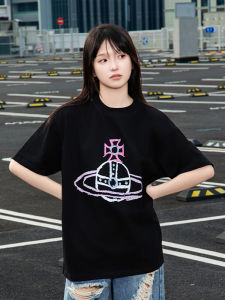 Mùa Hè Thời Trang Thương Hiệu Rộng Rãi Áo Thun Nam Tay Ngắn Cotton Vải Bông Sao Thổ Của Nữ Hoàng Phương Tây Phong Cách Thoải Mái Áo Cặp Đôi