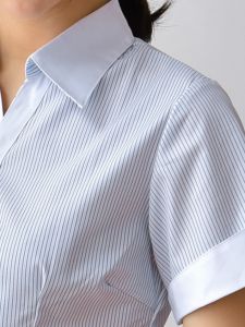 Blue Striped Short Sleeve V-Neck Womens Shirt Professional OL Workwear Slimming plus Size Fashionable Commute Business Shirt