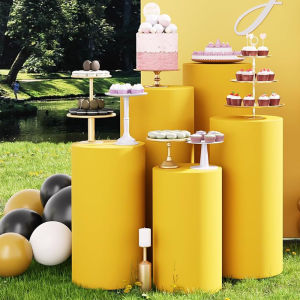 5pcs Cylinder Pedestal Stands spandex Cylinder Covers Metal Elastic Cylinder for Birthday Wedding Decorations Without shelves