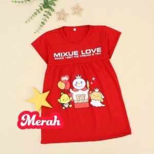 Dress anak perempuan mixue lengan pendek umur 1-5 tahun lucu santai terlaris